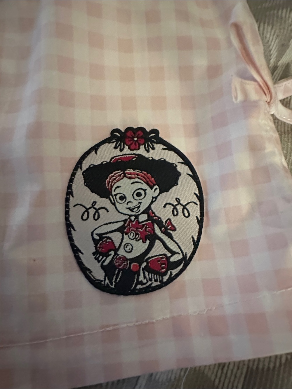 Disney Light Pink Gingham High-Waist Lounge Shorts. Toy Story-Jessie shorts. - Picture 5 of 7